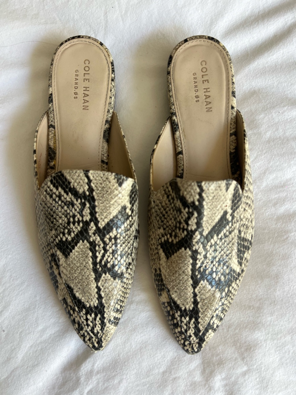 Cole Haan Snake-Print Pointed Mules - Beige/Black